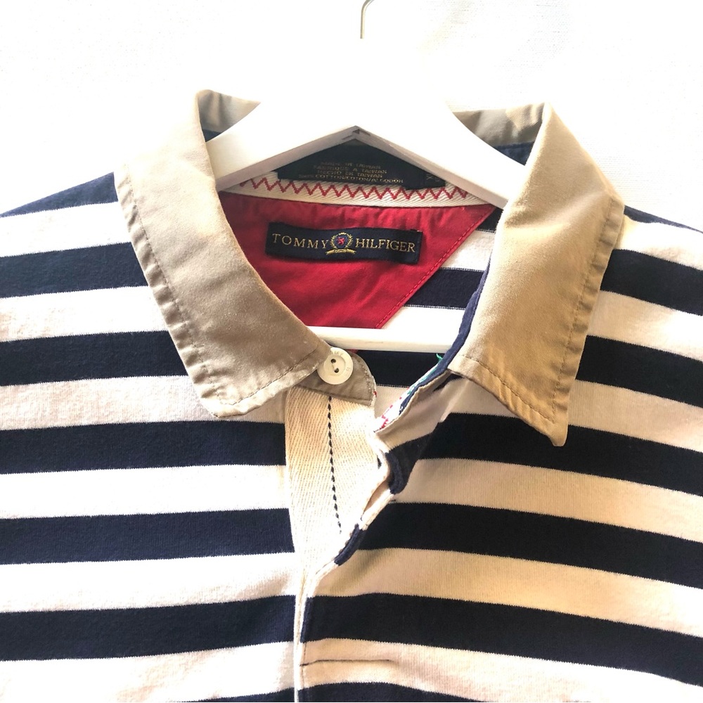 TOMMY HILFIGER Men’s striped Long Sleeve Polo Shirt Size XL